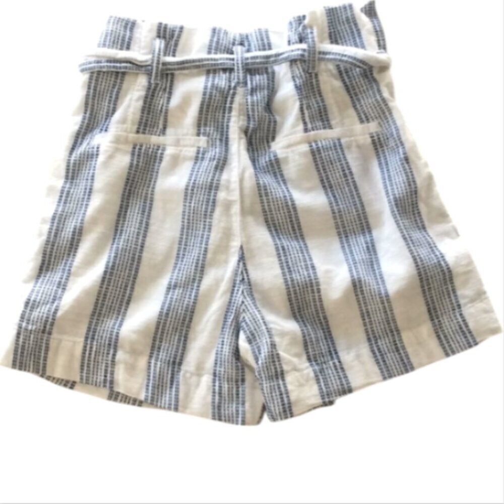 H&M L.O.G.G. Cotton High Tie Waist Shorts Sz 2 Blue & White Striped #146K - Picture 2 of 7